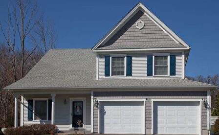 Samuel's Crossing of Plainville, By Carrier Homes, New Home Builder in CT, Mastic gray siding with Cedar impression