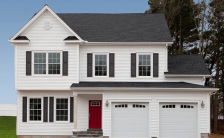 Samuel's Crossing of Plainville, By Carrier Homes, New Home Builder in CT, Mastic White siding with Cedar impression
