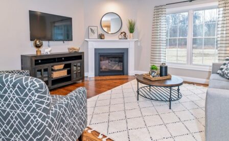 Arbor Meadows, Cromwell New Construction, CT, By Carrier, Non-age restricted community, Corner Fireplace, Slate Surrond, Heat 'n glo fireplace, stained hardwood