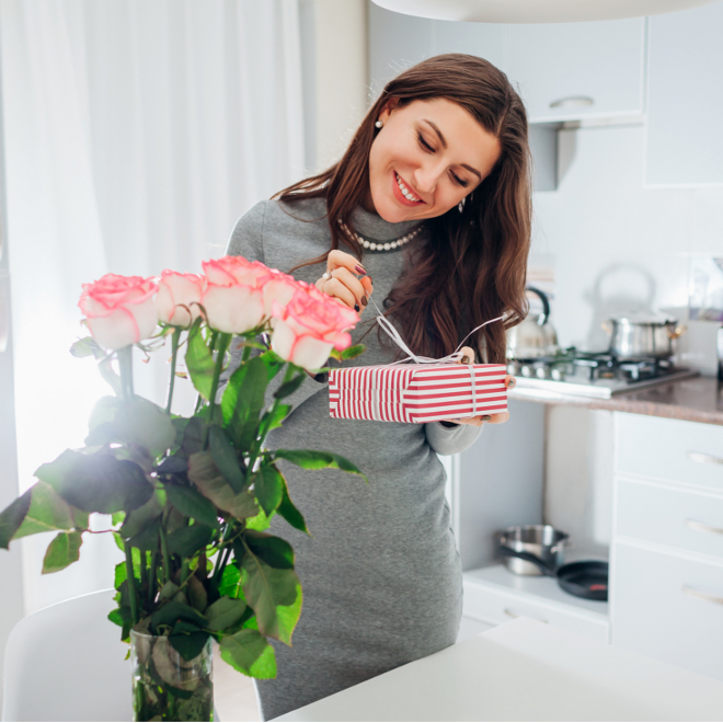 woman opening gift 